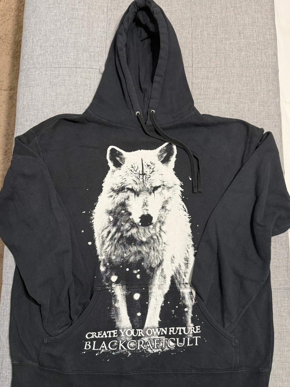Blackcraft Cult Men's Black Crewneck Hoodie with Wolf Graphic
